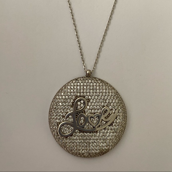 925 Silver Love heart cubic zirconia necklace size adjustable extension chain